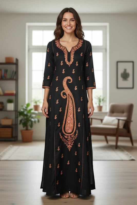 Women Woolen Kashmiri Suits Semi Pashmina (Black-3)