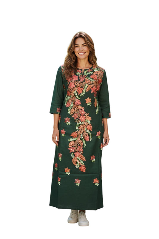 Women Woolen Kashmiri Suits Semi Pashmina -Green-1