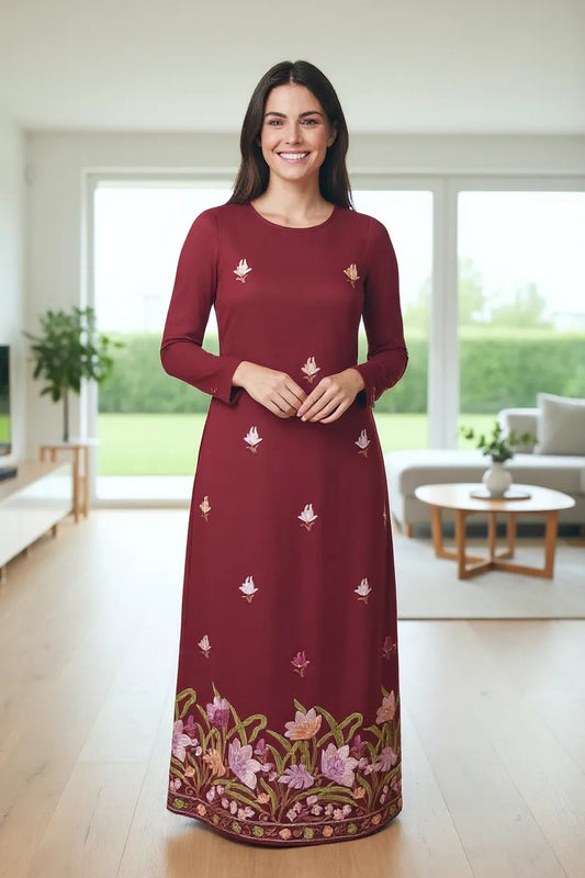 Women Woolen Kashmiri Suits Semi Pashmina- Maroon-4