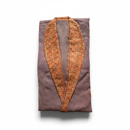 Men Woolen Nightgown Dressing Gown Sleep And Lounge Wear With Kashmiri Embroidery Free Size - Dusty Mauve
