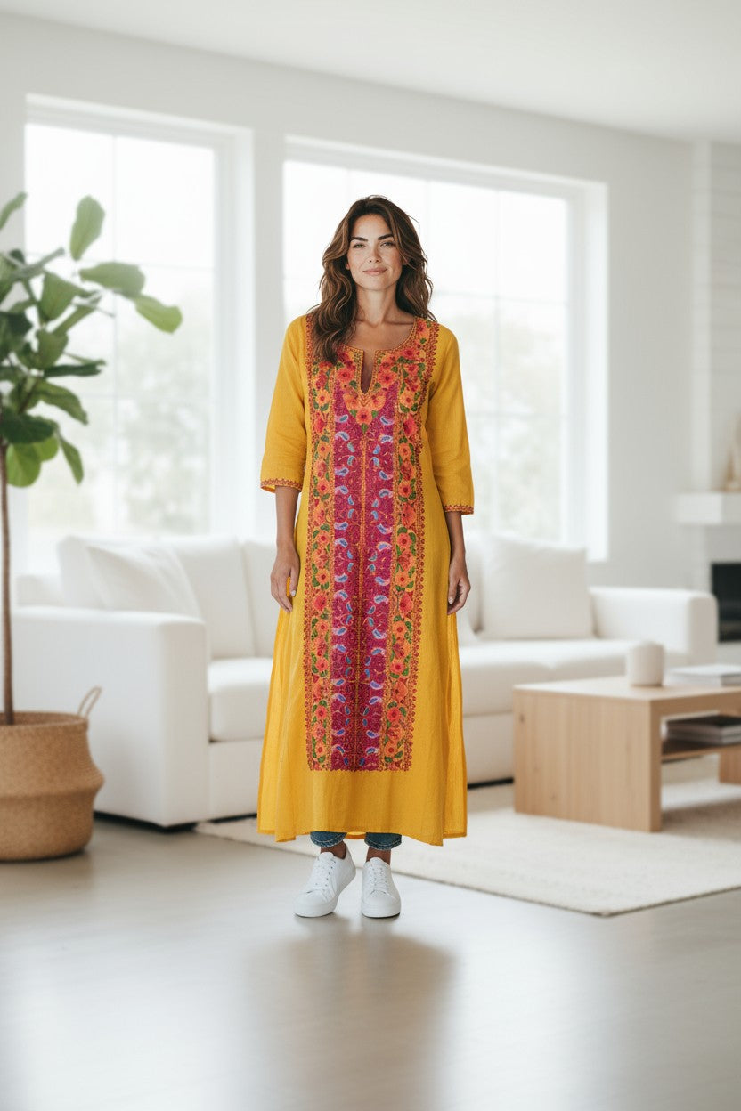 Women Cotton Suits with Kashmiri Embroidery Salwar Suits -Mustard