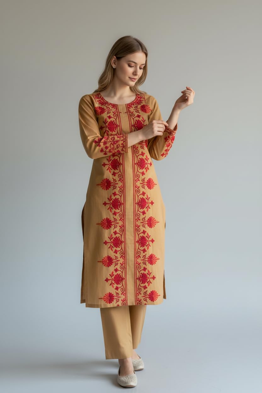 Women Cotton Suits with Hand Kashmiri Embroidery Unstitched Dress Material Salwar Suits -green (Copy)