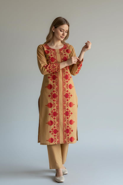Women Cotton Suits with Hand Kashmiri Embroidery Unstitched Dress Material Salwar Suits -green (Copy)