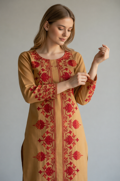 Women Cotton Suits with Hand Kashmiri Embroidery Unstitched Dress Material Salwar Suits -green (Copy)