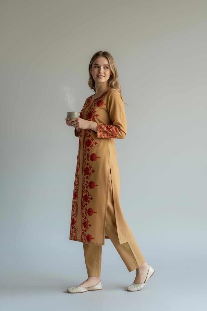 Women Cotton Suits with Hand Kashmiri Embroidery Unstitched Dress Material Salwar Suits -green (Copy)