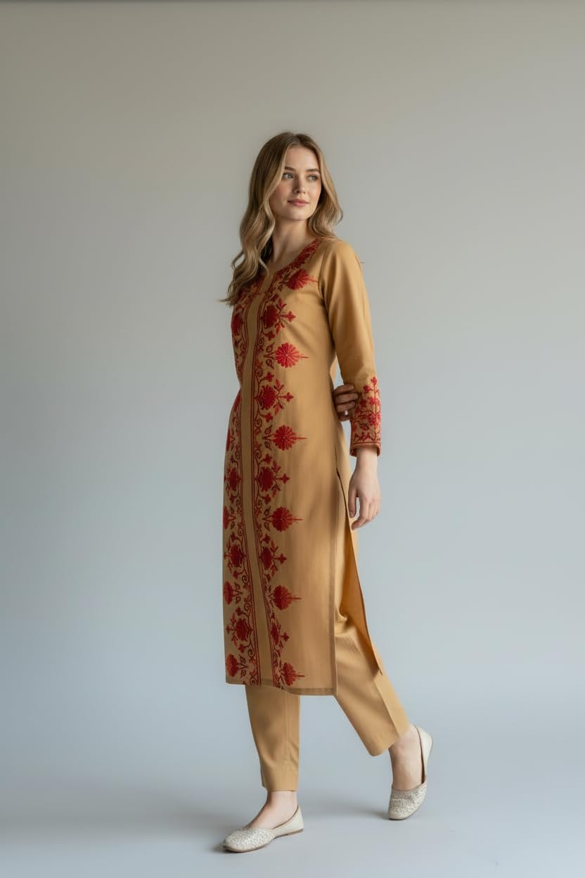 Women Cotton Suits with Hand Kashmiri Embroidery Unstitched Dress Material Salwar Suits -green (Copy)