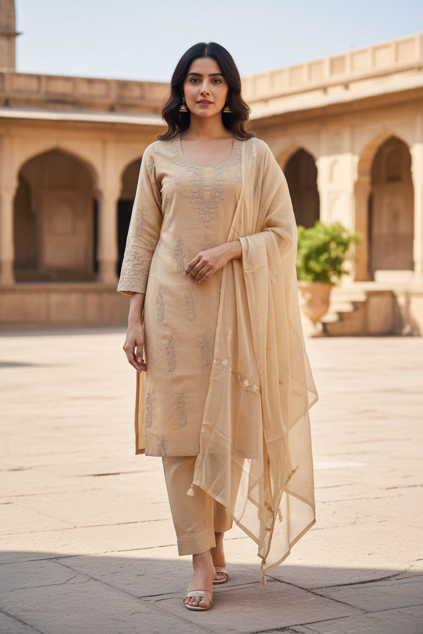 Women Cotton Suits with Kashmiri Embroidery Unstitched Dress Material Salwar Suits