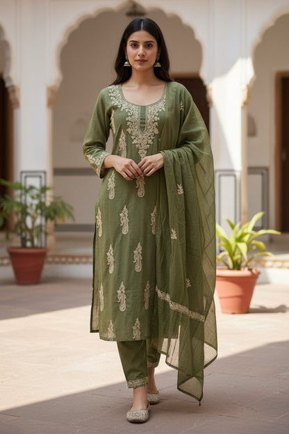 Women Cotton Suits with Kashmiri Embroidery Unstitched Dress Material Salwar Suits (Light Green)