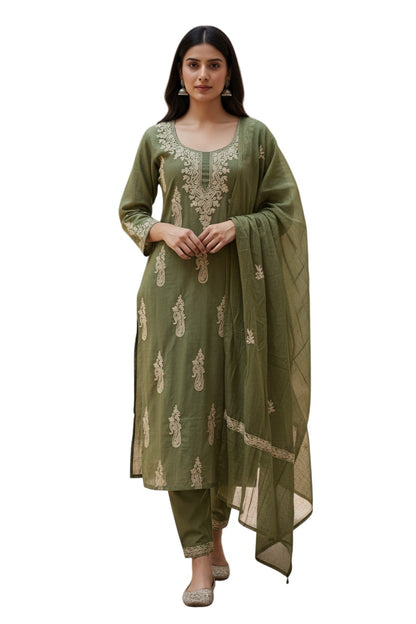 Women Cotton Suits with Kashmiri Embroidery Unstitched Dress Material Salwar Suits (Light Green)