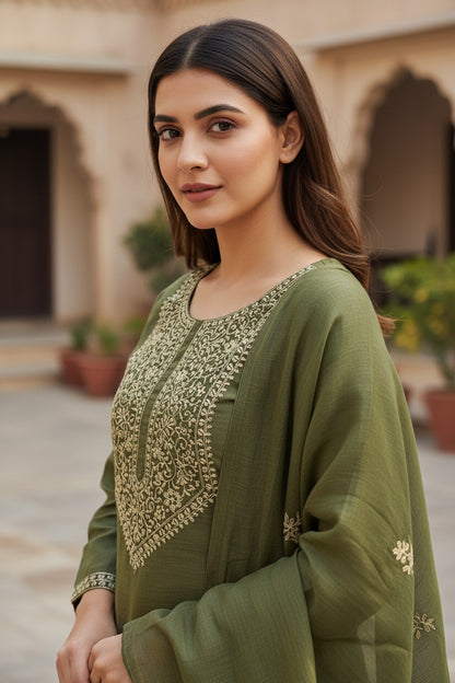 Women Cotton Suits with Kashmiri Embroidery Unstitched Dress Material Salwar Suits (Light Green)