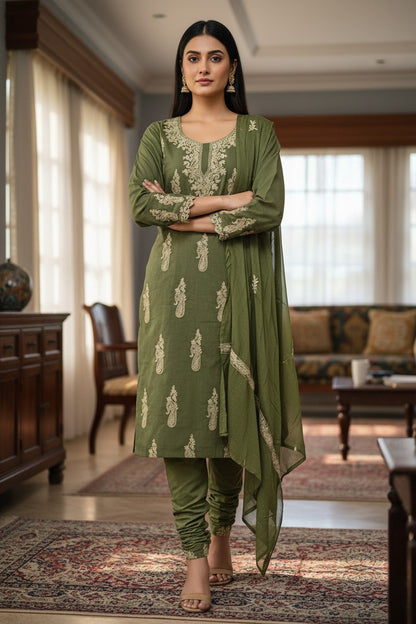 Women Cotton Suits with Kashmiri Embroidery Unstitched Dress Material Salwar Suits (Light Green)