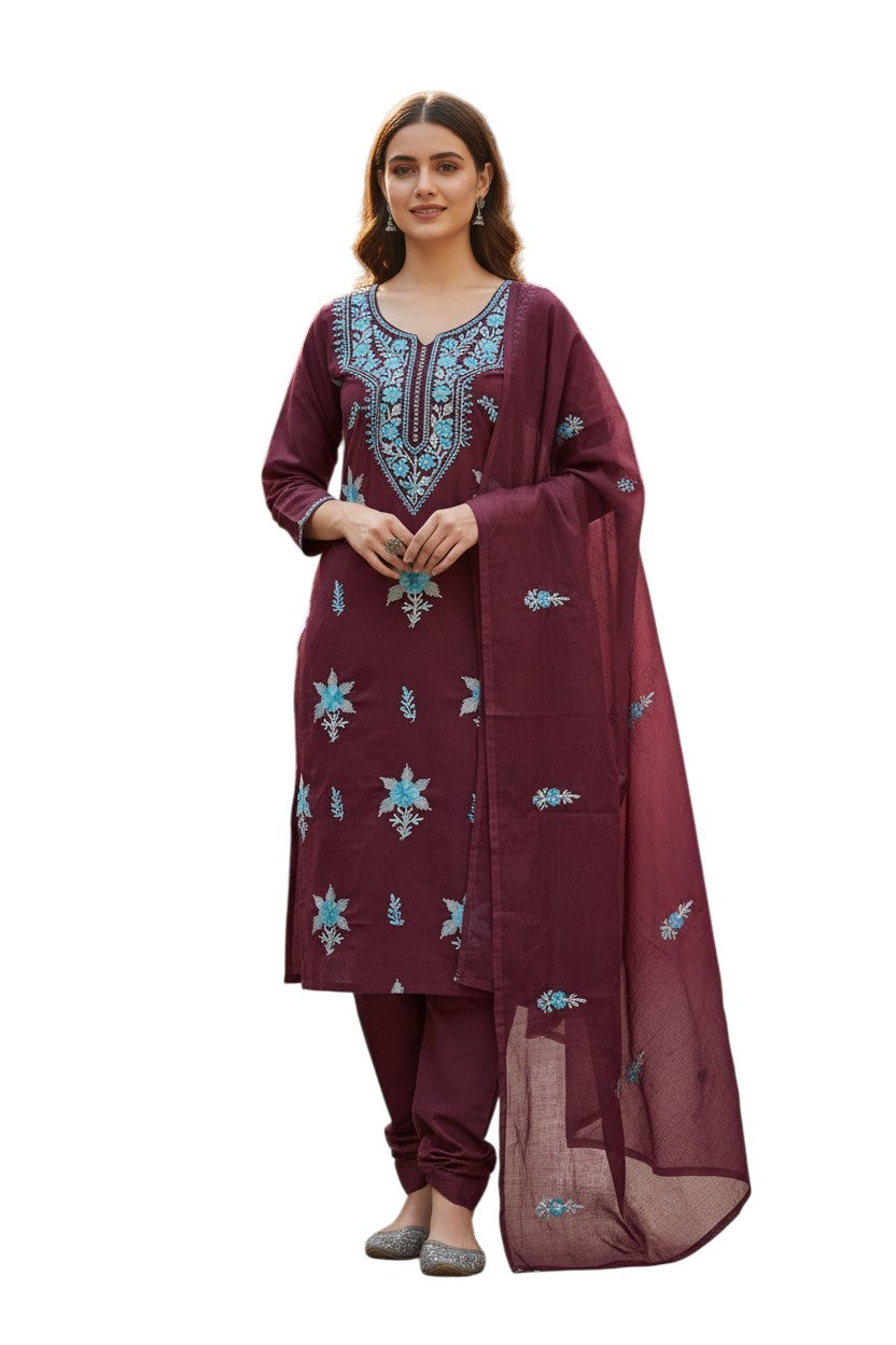 Women Cotton Suits with Kashmiri Embroidery Unstitched Dress Material Salwar Suits