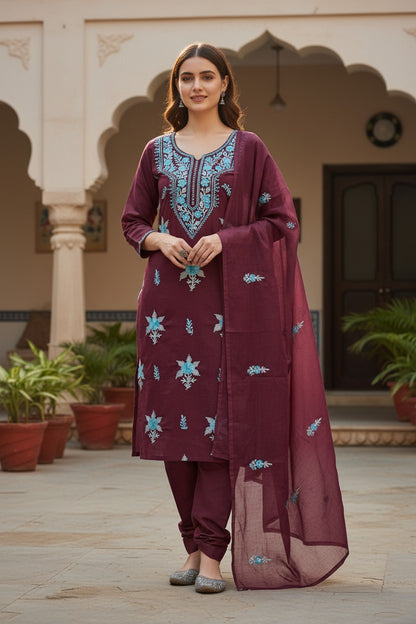 Women Cotton Suits with Kashmiri Embroidery Unstitched Dress Material Salwar Suits