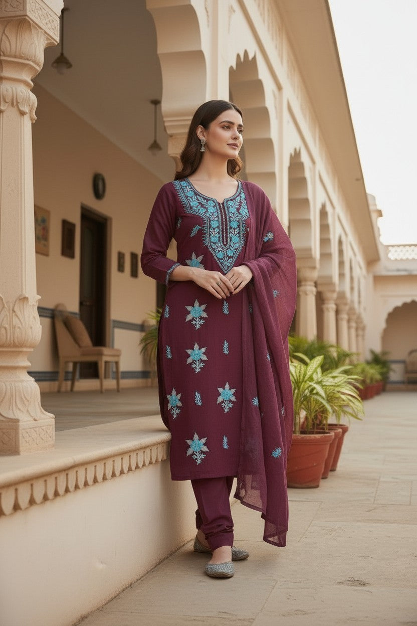 Women Cotton Suits with Kashmiri Embroidery Unstitched Dress Material Salwar Suits