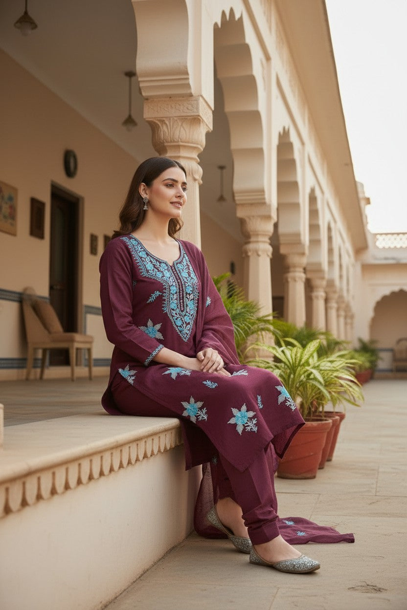Women Cotton Suits with Kashmiri Embroidery Unstitched Dress Material Salwar Suits
