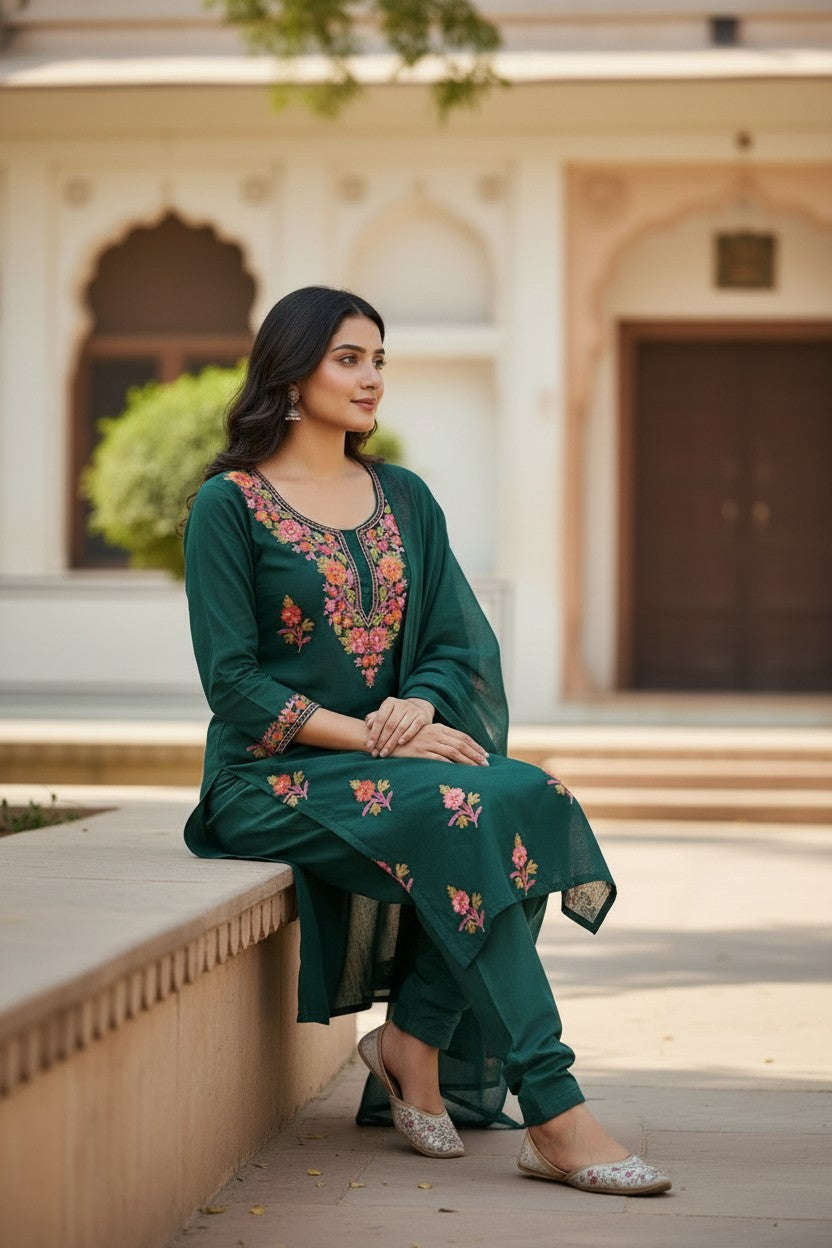 Women Cotton Suits with Kashmiri Embroidery Unstitched Dress Material Salwar Suits