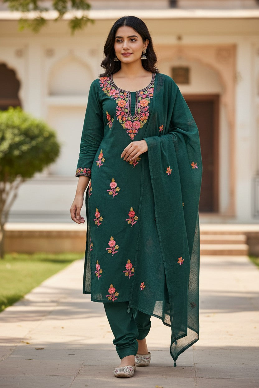 Women Cotton Suits with Kashmiri Embroidery Unstitched Dress Material Salwar Suits