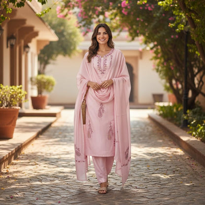 Women Silk Suits with Kashmiri Embroidery Unstitched Dress Material Salwar Suits -pink