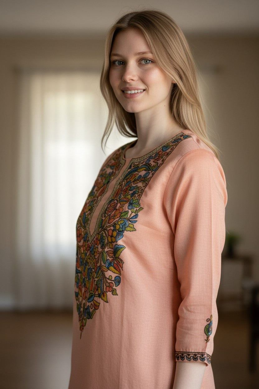 Women Silk Suits with Kashmiri Embroidery Three Piece Suit-Baby pink