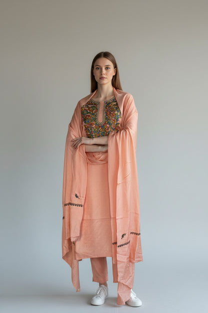 Women Silk Suits with Kashmiri Embroidery Three Piece Suit-Baby pink