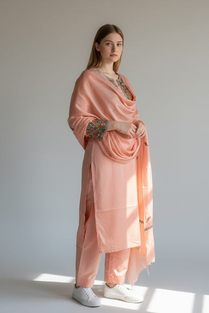 Women Silk Suits with Kashmiri Embroidery Three Piece Suit-Baby pink