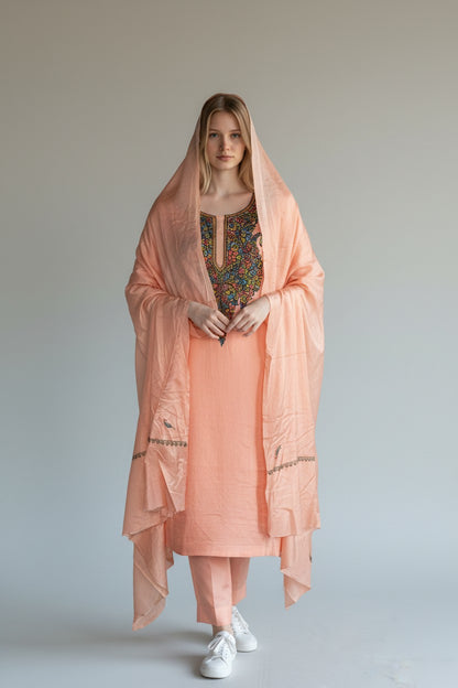 Women Silk Suits with Kashmiri Embroidery Unstitched Dress Material Salwar Suits -baby pink
