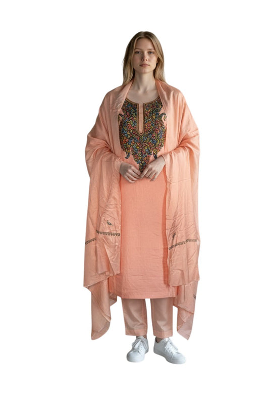 Women Silk Suits with Kashmiri Embroidery Unstitched Dress Material Salwar Suits -baby pink