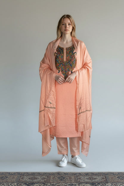 Women Silk Suits with Kashmiri Embroidery Unstitched Dress Material Salwar Suits -baby pink