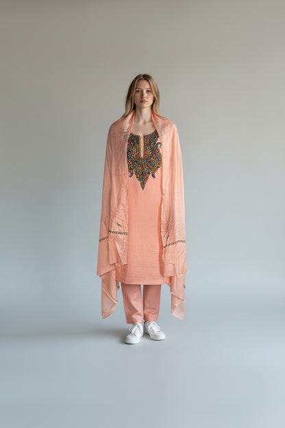 Women Silk Suits with Kashmiri Embroidery Unstitched Dress Material Salwar Suits -baby pink