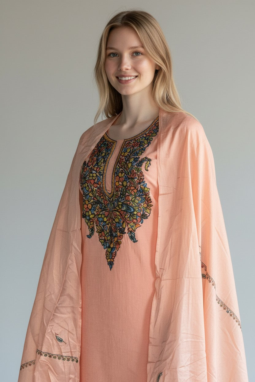 Women Silk Suits with Kashmiri Embroidery Unstitched Dress Material Salwar Suits -baby pink