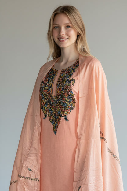 Women Silk Suits with Kashmiri Embroidery Unstitched Dress Material Salwar Suits -baby pink
