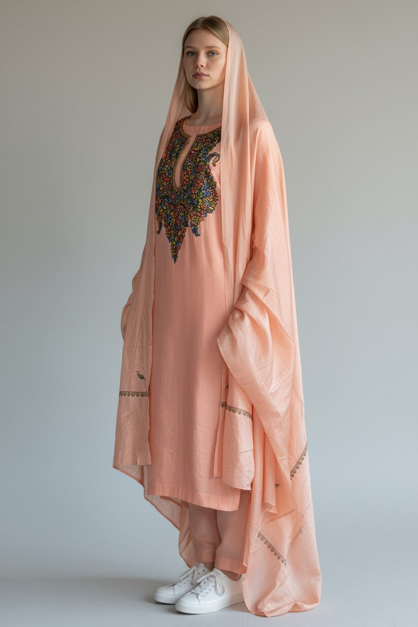 Women Silk Suits with Kashmiri Embroidery Unstitched Dress Material Salwar Suits -baby pink