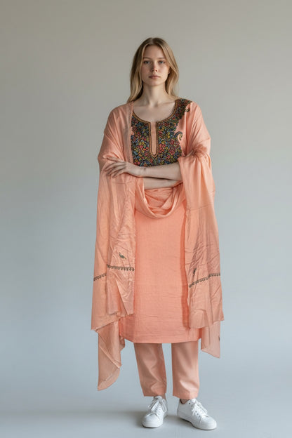 Women Silk Suits with Kashmiri Embroidery Unstitched Dress Material Salwar Suits -baby pink