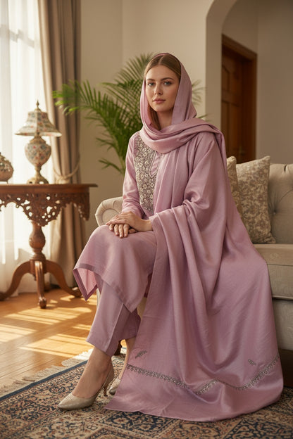 Women Silk Suits with Kashmiri Embroidery Three Piece Suit - Pink2