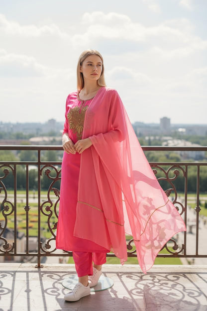 Women Silk Suits with Kashmiri Embroidery Unstitched Dress Material Salwar Suits -red