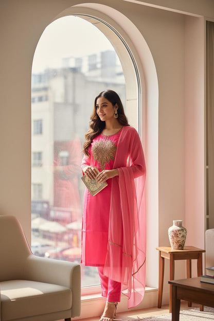 Women Silk Suits with Kashmiri Embroidery Unstitched Dress Material Salwar Suits -red