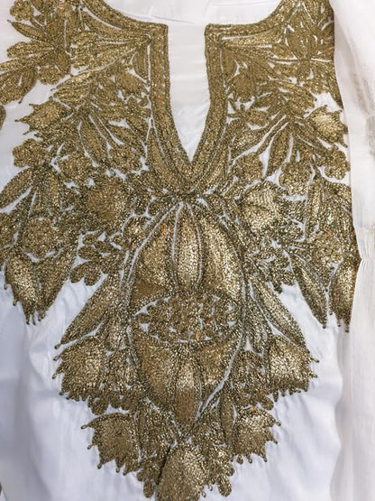 Women Silk Suits with Kashmiri Embroidery Unstitched Dress Material Salwar Suits - White