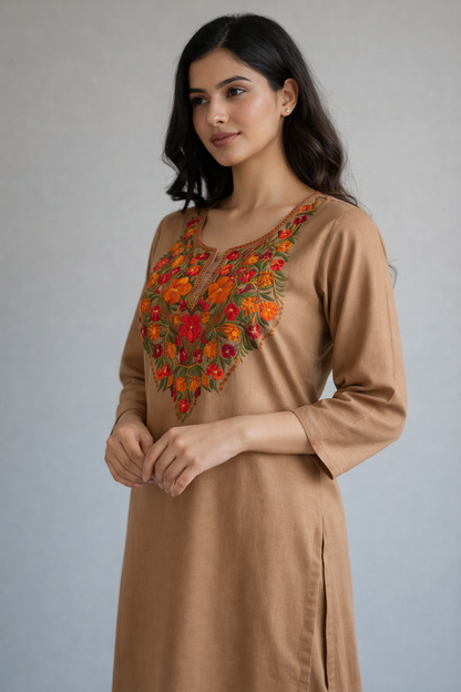 Women Cotton Suits with Kashmiri Hand Embroidery Two Piece Suit - Grey