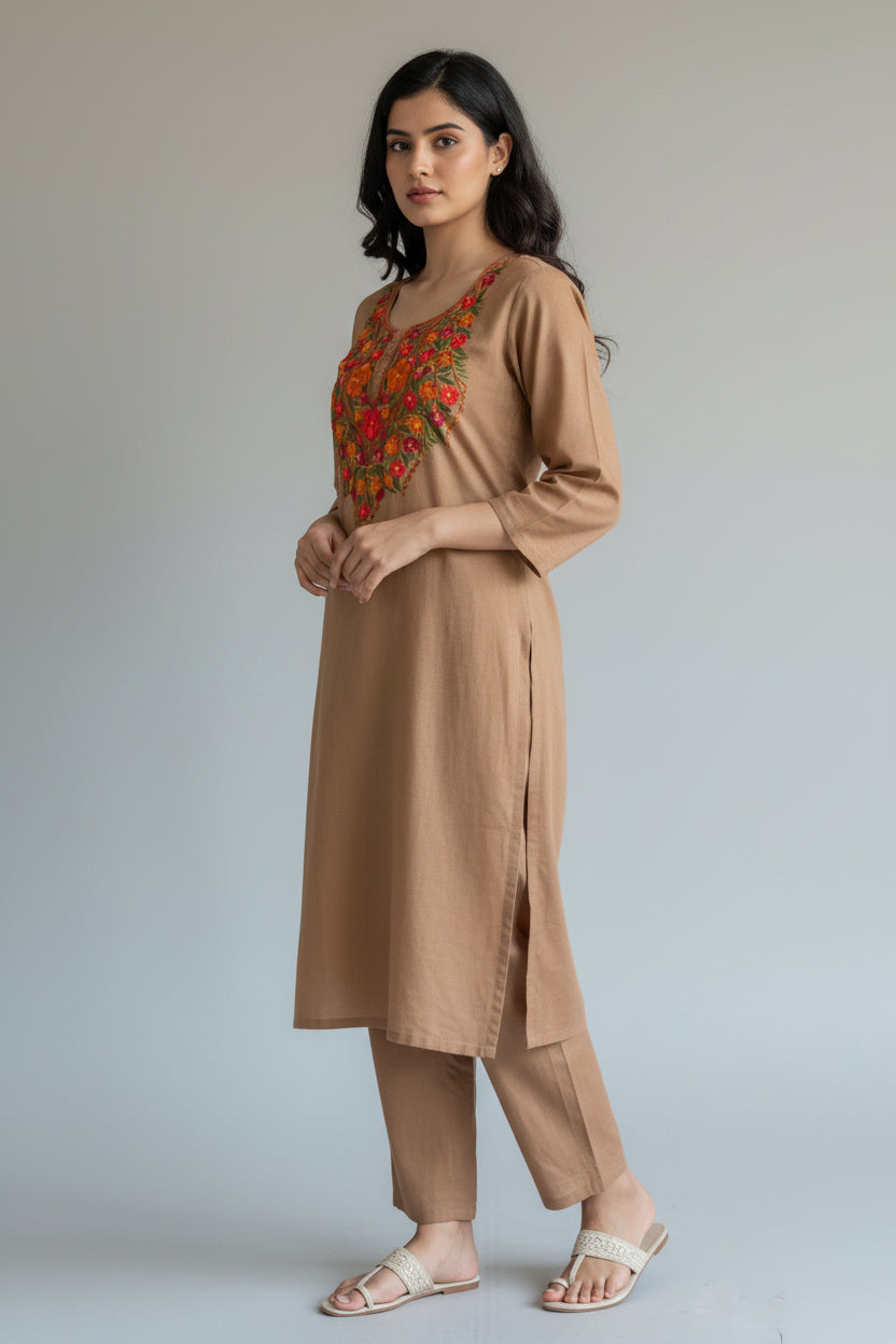 Women Cotton Suits with Kashmiri Hand Embroidery Two Piece Suit - Grey