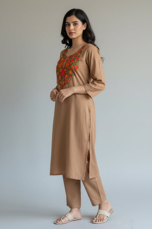 Women Cotton Suits with Kashmiri Hand Embroidery Two Piece Suit - Grey