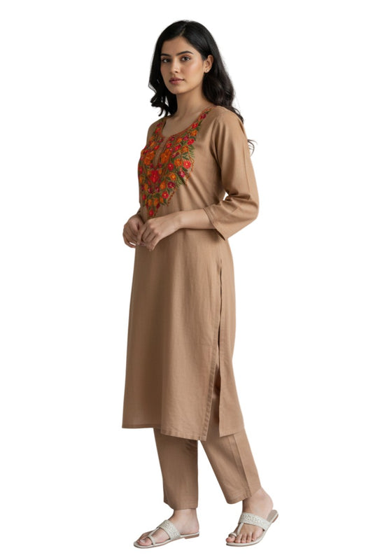 Women Cotton Suits with Kashmiri Hand Embroidery Two Piece Suit - Grey