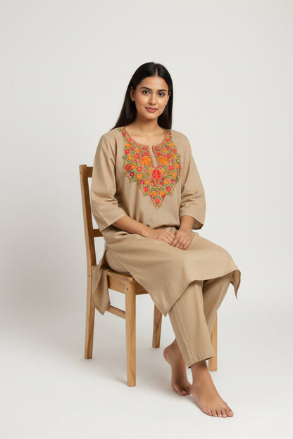 Women Cotton Suits with Kashmiri Hand Embroidery Two Piece Suit - Grey