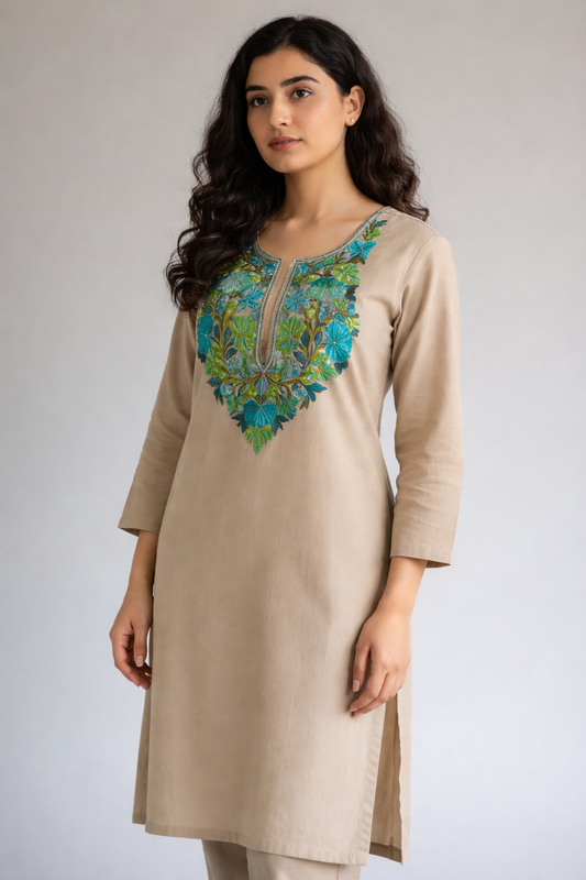 Women Cotton Suits with Kashmiri Embroidery Two Piece Suit - Grey2
