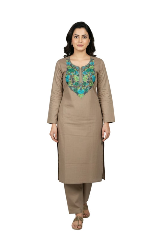 Women Cotton Suits with Kashmiri Embroidery Two Piece Suit - Grey2
