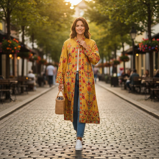 Women’s Woolen Long Coat – Elegant Winter Wear -Beige