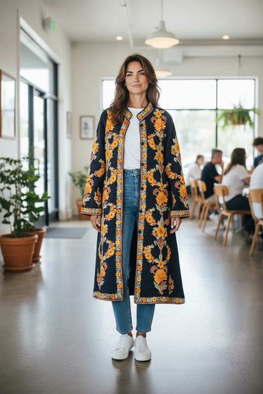 Women’s Woolen Long Coat – Elegant Winter Wear -Blue