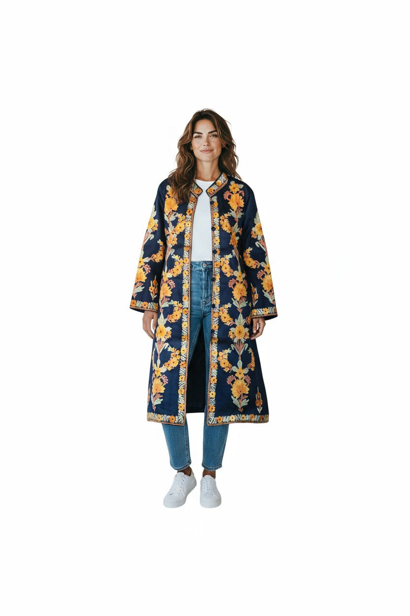 Women’s Woolen Long Coat – Elegant Winter Wear -Blue
