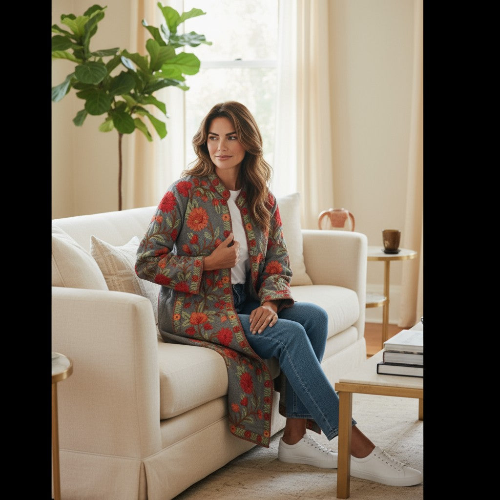 Women’s Woolen Long Coat – Elegant Winter Wear -Light Blue