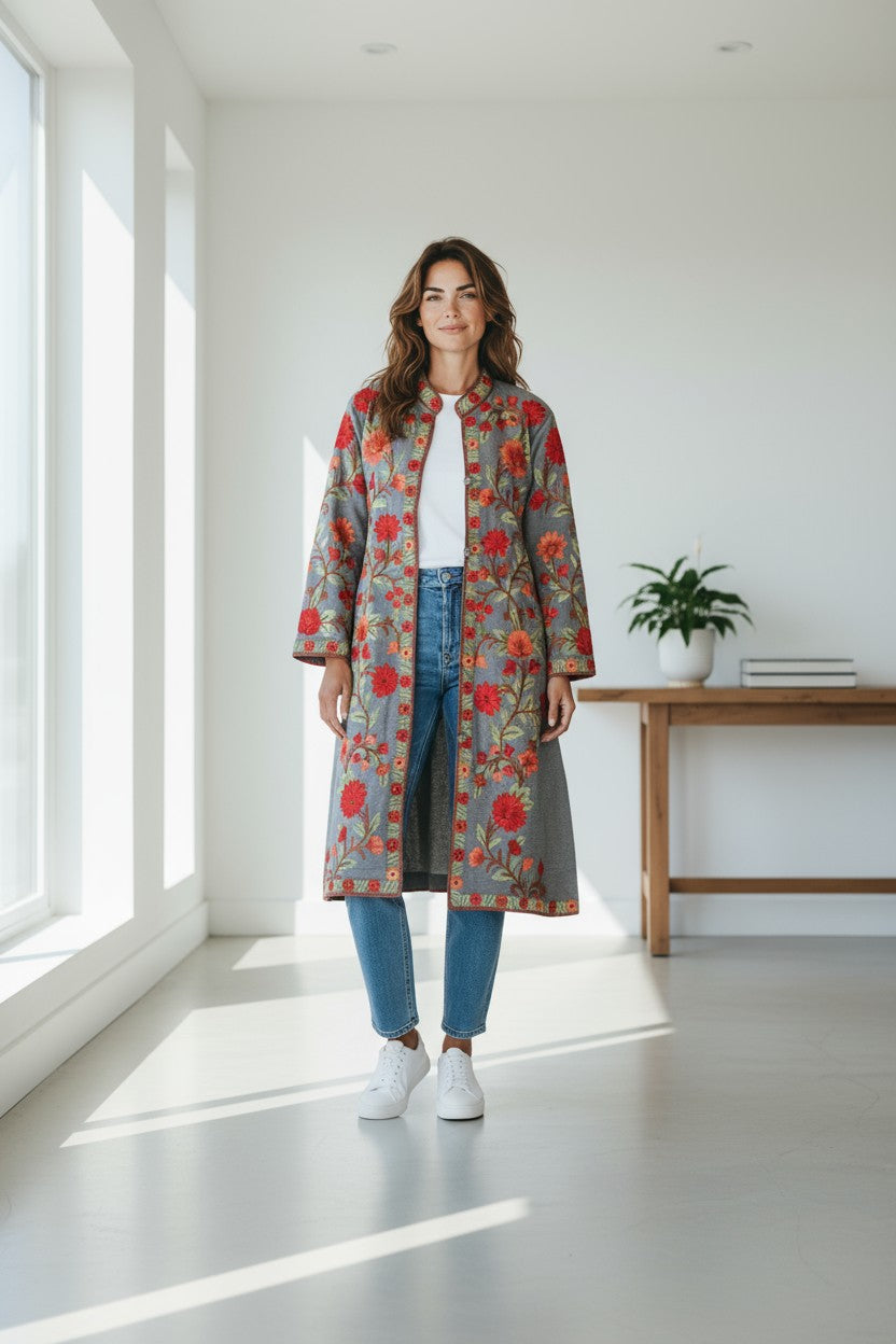 Women’s Woolen Long Coat – Elegant Winter Wear -Light Blue