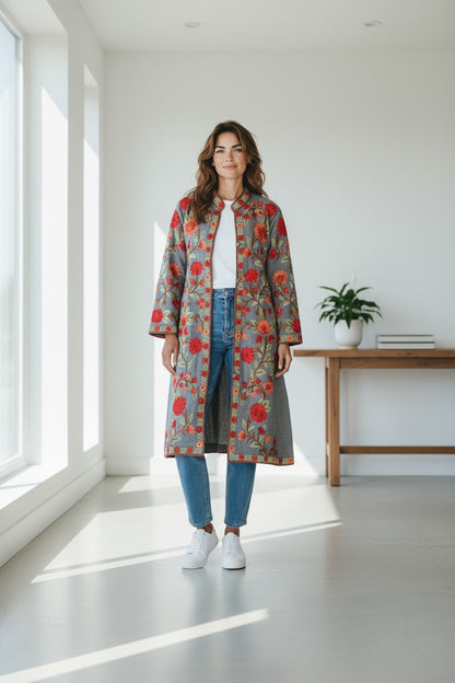 Women’s Woolen Long Coat – Elegant Winter Wear -Light Blue